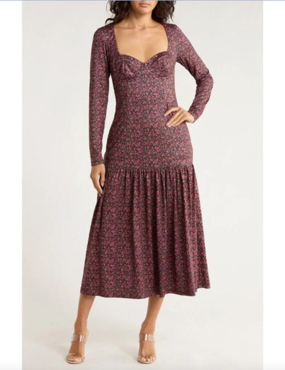 Hutch Chase Longsleeve Dropwaist Dress Size M NWT BlackMulti Extra ditsy